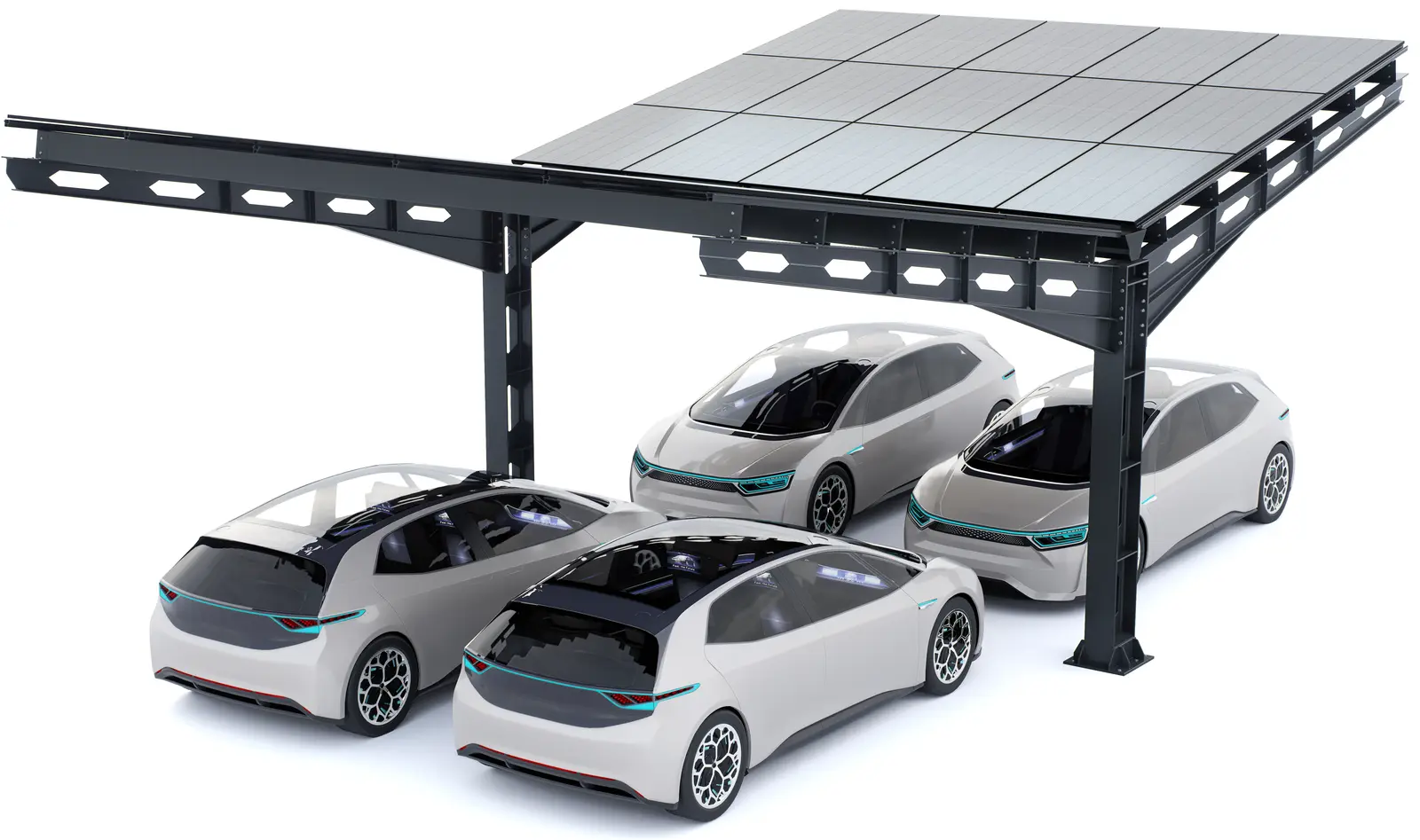 Metal structure industrial carport with photovoltaic panels, 4 places, model 09 (Copy)